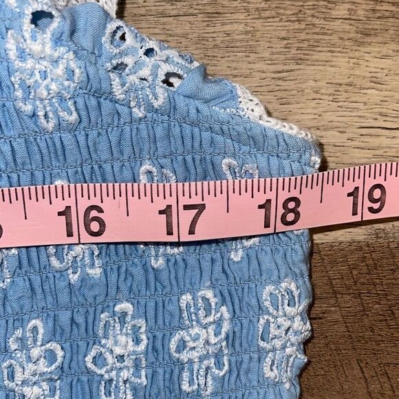 STS Sail To Sable Womens Floral Eyelet Tiered Lace Smocked Dress Blue Large NWT$ - Picture 8 of 9